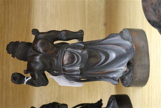 Two Japanese carved wood figures, Chinese and Japanese wood stands tallest 25cm